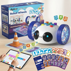 Apitor Robot Wheels Edu Coding Robot Kids Ages 5-7 STEM Toys Robotics Kit Screen-Free Coding Cards&App Control Children's Gift